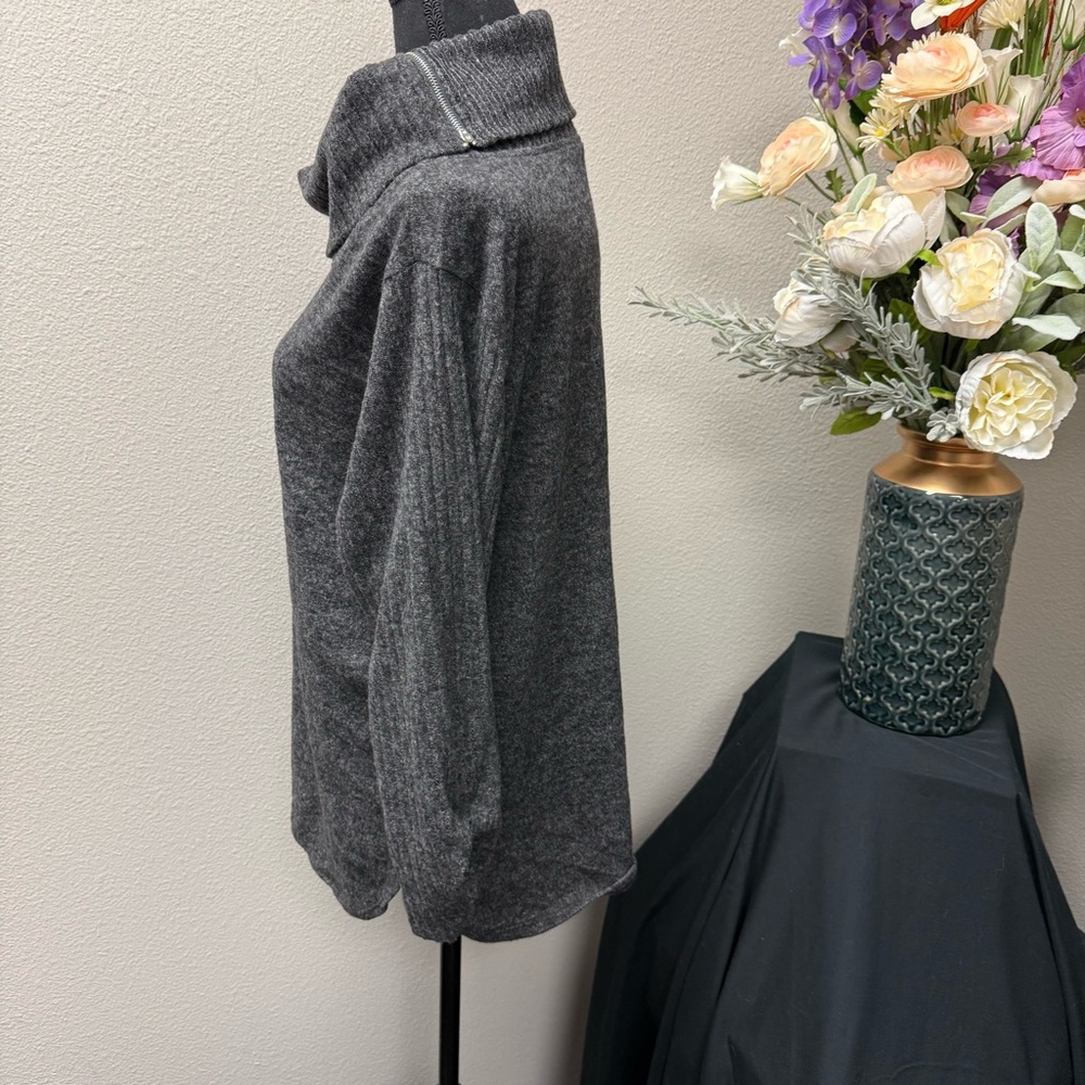 Adrienne Vittadini Gray Cowl Neck Sweater XL Cozy Knit Ribbed Sleeve Pullover - Picture 2 of 9